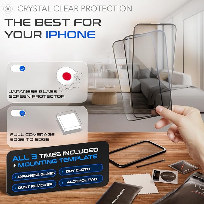 ROXX NEO Japanese 9H 3D Screen Protector (3-Pack) | Full Display Coverage | For iPhone 16 Plus | Harder | Clearer | Scratch-Resistant | Perfectly Matches ROXX Cases