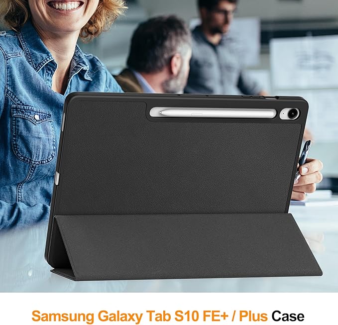 Case for Samsumg Galaxy Tab S10 FE+/S10 FE Plus 13.1 Inch 2025 (Model: SM-X620/SM-X626B) Trifold Stand Cover with S Pen Holder [Auto Wake/Sleep] PU Leather + Soft TPU Bumper Shell Black