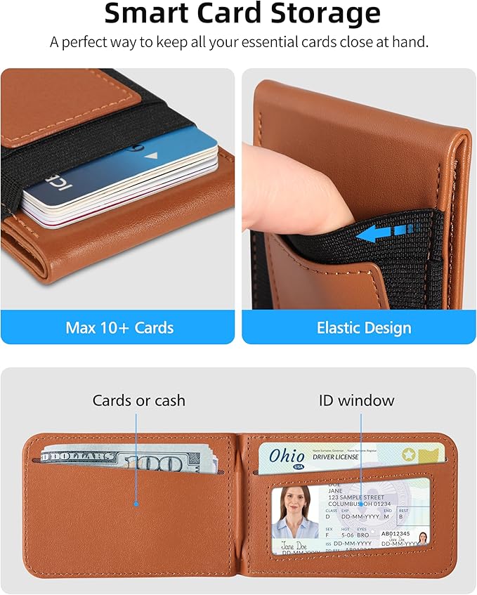 For Magsafe Wallet Stand Magnetic Wallet for iPhone 17/16/15/14/13/12 Series for iPhone Walletwith Adjustable Stand ID Window 4 Card Slots 10 Cards Holder Vegan Leather RFID Blocking Brown