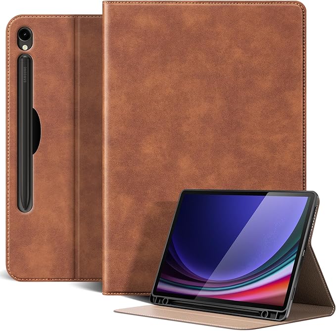 for Samsung Galaxy Tab S9 11 inch and S9 FE/S10 FE/S10 Lite 10.9inch Case 2023/2025(SM-X710/X510/X520X400) Leather Protective Shell Protection Cover with S Pen HolderAuto Sleep/Wake.Brown