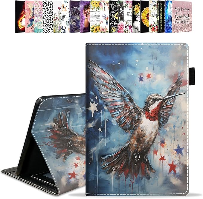 Case for All-New Amazon Kindle Fire HD 10 &amp 10 Plus Tablet 10.1 (13th/11th Generation 2023/2021 Release) - PU Leather Folio Case with Smart Auto Wake/Sleep Watercolor Hummingbird