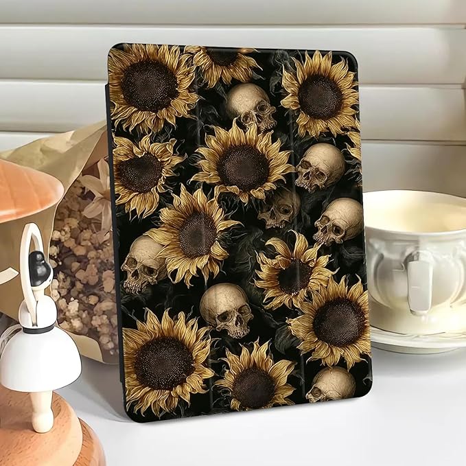 Cute Sunflowers Case for 10.9 Inch Ipad 10Th Retro GIlry Floral Cover for Ipad Black Shell with Clear Transparent Back Auto Sleep/Wake Shockproof with Pencil Holder(Girls Women)