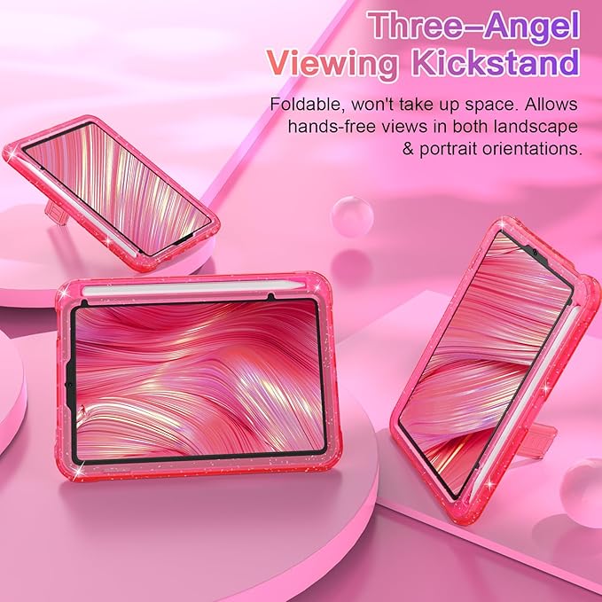 Case for iPad mini A17 Pro for iPad mini 7th/6th Generation Case 8.3 inch 2024/2021 with Pencil Holder/Stand Slim Cover for i Pad Mini 7/6 (Translucent Glitter Hot Pink)