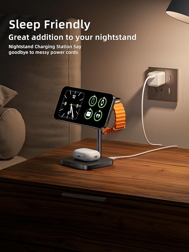 [Qi2 Certified ] LULULOOK 3 in 1 Charging Station 15W QI2 Wireless Charger Stand Magnetic Charger for iPhone 17/16/15/14/13/12 Series AirPods Pro/3/4 Apple Watch with 30W PD Adapter