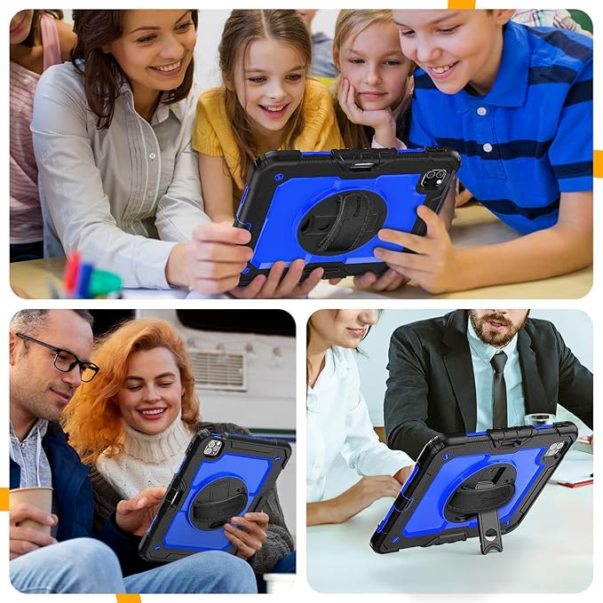 Timecity Case for iPad Pro 11 inch 4th Generation 2022 Shockproof Case with Screen Protector &ampPencil Holder+Rotating Stand+Handle for iPad Pro 11 2021/2020/2018 (3rd 2nd 1st Gen) - Dark Blue