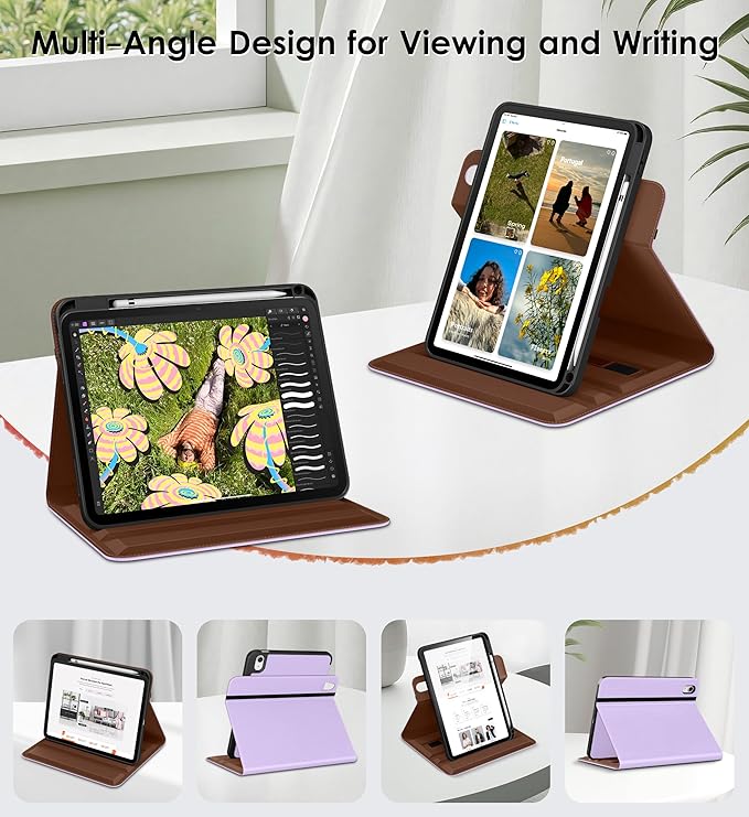 DTTO for iPad A16 Case iPad 11th / 10th Generation Case (2025/2022) 360 Degree Rotating Premium Leather Folio Stand Cover with Pencil Holder New Lavender