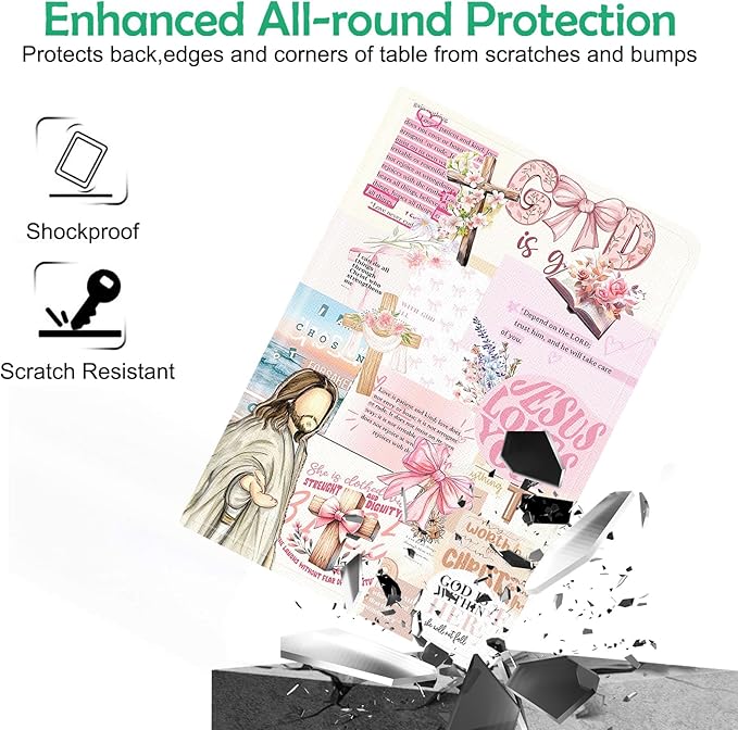 Compatible with iPad Air 13 inch Case (M3 2025 /M2 2024)/12.9 inch Case (6th/5th/4th/3rd 2022/2021/2020/2018) with Pencil HolderAuto Wake/Sleep Protect CoverBible Verse Jesus Collage