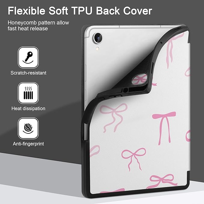 DONGKE Case for Samsung Galaxy Tab S11 5G 11 2025 Model (SM-X730/X736B) Slim Lightweight Trifold Stand Cover with S Pen Holder Auto Sleep/Wake Soft TPU Shockproof Back Pink Bows