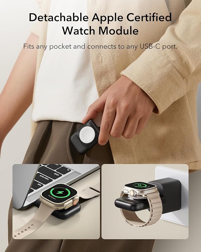 ESR 3 in 1 Charging Station for Apple Certified Apple Watch Charger 15W MagSafe Charger Stand for iPhone Travel Charger for iPhone 17/16/15/14/13 Watch AirPodsBlack