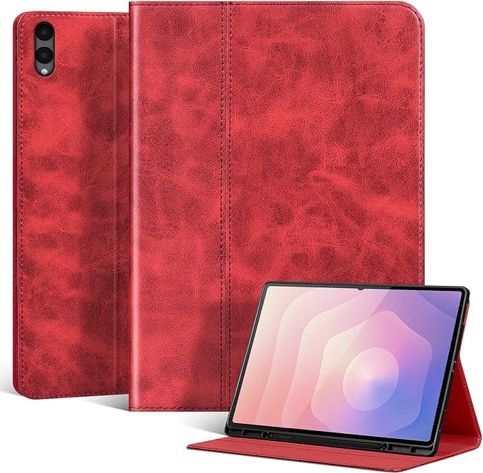 for Samsung Galaxy Tab S11 Ultra 14.6 inch Case with S Pen Holder 2025(SM-X930/X936B) Genuine Leather Cover Protective ShellAuto Wake/Sleep.Red