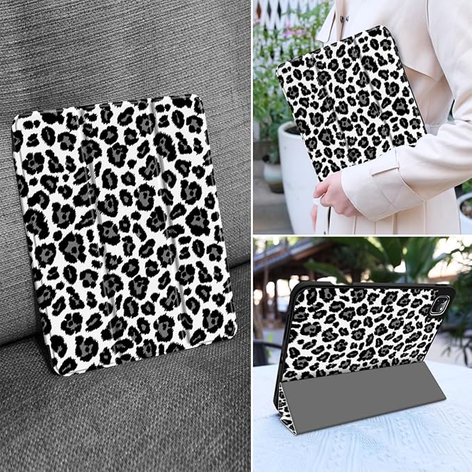 MEEgoodo for iPad Pro 12.9 Case M2 6th/5th/4th/3rd Generation 2022 2021 2020 2018 with Pencil Holder Tablet Cover with Soft TPU Back Shell Snow Leopard Texture