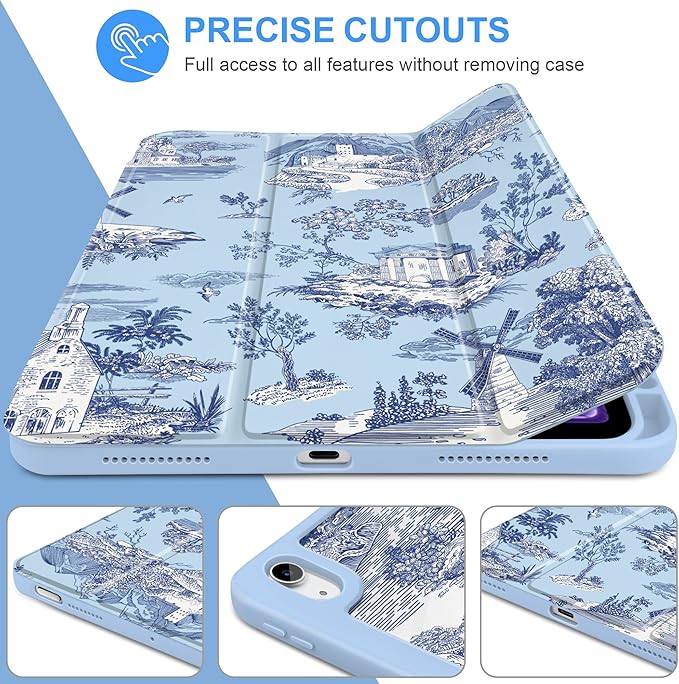 DONGKE Case for iPad Air 11-inch M4 2026 &amp M3 2025 &amp M2 2024 iPad Air 5th/4th Generation 10.9 2022/2020 [Built-in Pencil Holder] Clear Acrylic Back Trifold Stand Smart Cover Toile Pattern