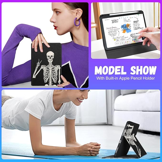 for iPad 10th Generation Case 10.9 Inch for iPad 11th(A16) 2025 Cute Boys Women Folio Cover Pencil Holder Skeleten Skull Horror Cool Design Funny Fun Teen Unique Tablet Cases for Apple 10/11