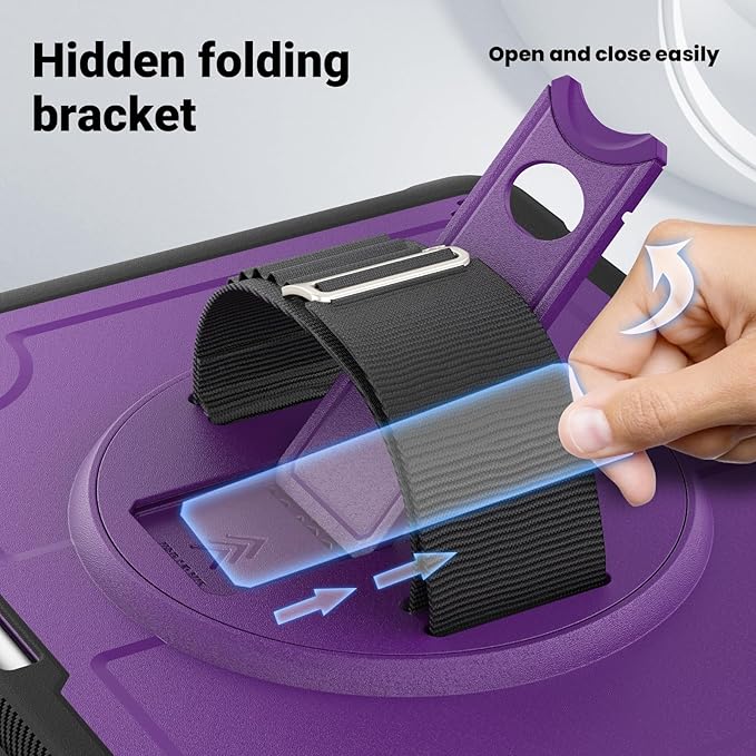Batianda Case for iPad Air 13-inch 2025 M3 2024 M2 Chip Multilayered Rugged Durable Shockproof Tablet Cover with 360° Rotating Hand Strap Foldable Hidden Stand Purple