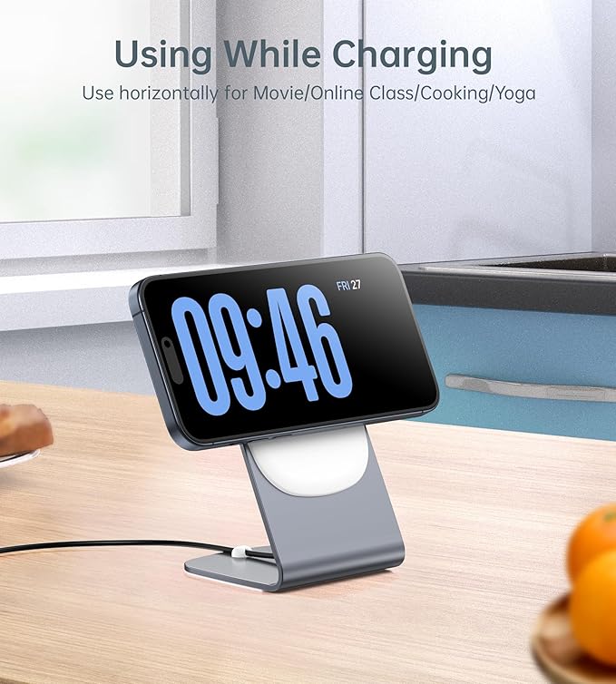 Magnetic Wireless Charger for iPhone 17/16/15/14/13/12 - Mag Charger+20W USB C Adapter Fast Wireless Charging Stand/Pad with 5ft Cable for iPhone 17/16/15/14/13/12 Pro Max Plus Mini 17 AirGray