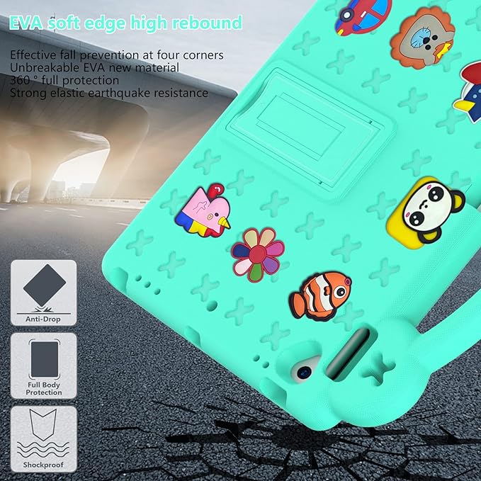 Dteck for iPad 9th/8th/7th Generation 10.2 Kids CaseCartoon Panda Shockproof Rugged Lightweight Convertible Handles Stand Kid Friendly Case with Pencil Holder for iPad 10.2 2021/2020/2019Mint Green