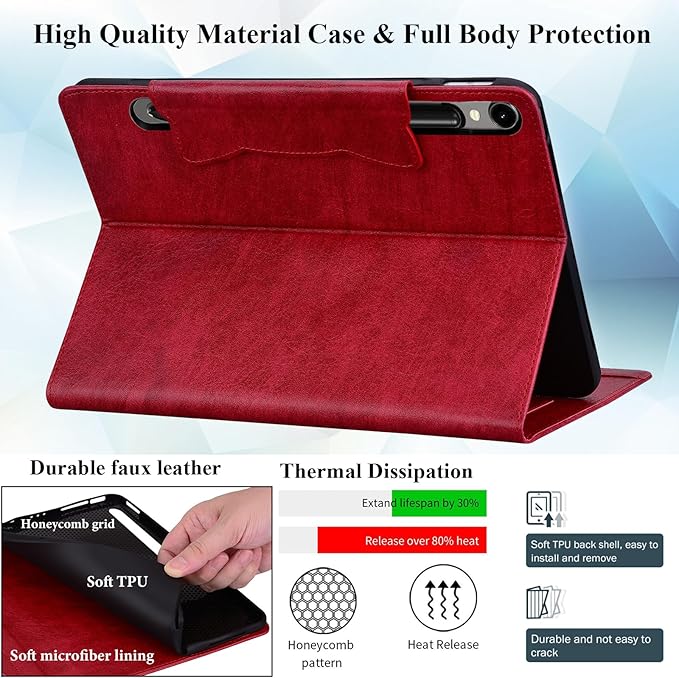 Case for Samsung Galaxy Tab S10 FE+/S10 FE Plus 13.1 Inch 2025 (SM-X620/SM-X626B) with Pockets Multi-Angle Stand PU Leather Soft TPU Back Shockproof Magnetic Closure Folio Wallet Cover Red