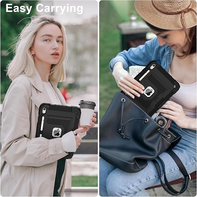 ATOOZ for iPad A16 11th Generation Case 11 Inch 2025for iPad 10th Generation Case 10.9 Inch 2022 with Shoulder Strap &amp Pencil HolderHeavy Duty Shockproof Rugged Protective Cover (Black)