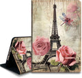 Bxgolkgd Tablet Case for iPad Pro 13 Inch iPad 7th Generation 2024Shockproof Stand Cover with Heat DissipationAuto Wake/Sleep FunctionVintage Paris Tower Rose