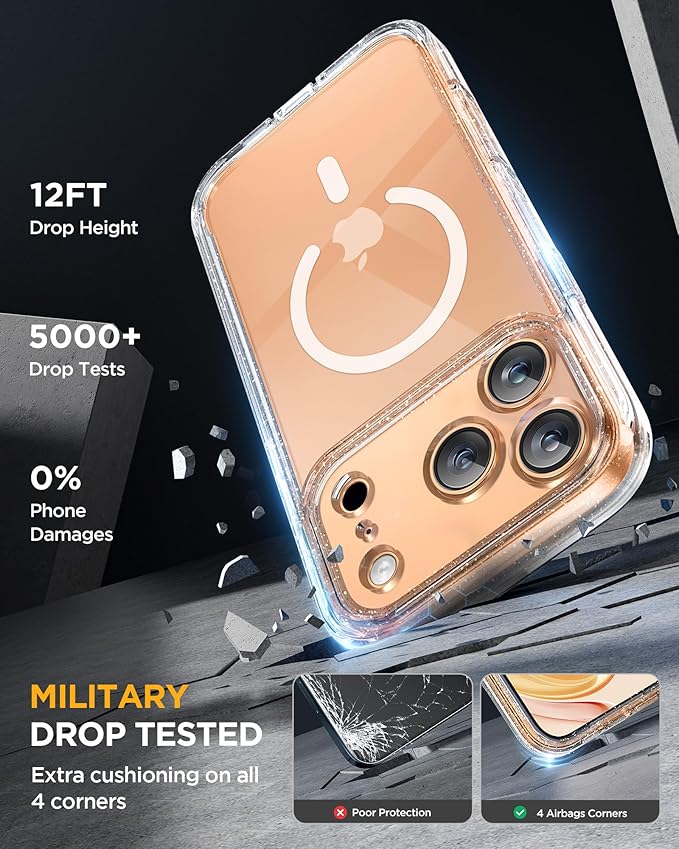 Miracase Magnetic for iPhone 17 Pro Case 6.3 [Compatible with MagSafe] Full-Body Phone Case with Built-in Glass Screen Protector &amp Camera ControlDrop Proof iPhone 17 Pro Cover Clear Glitter