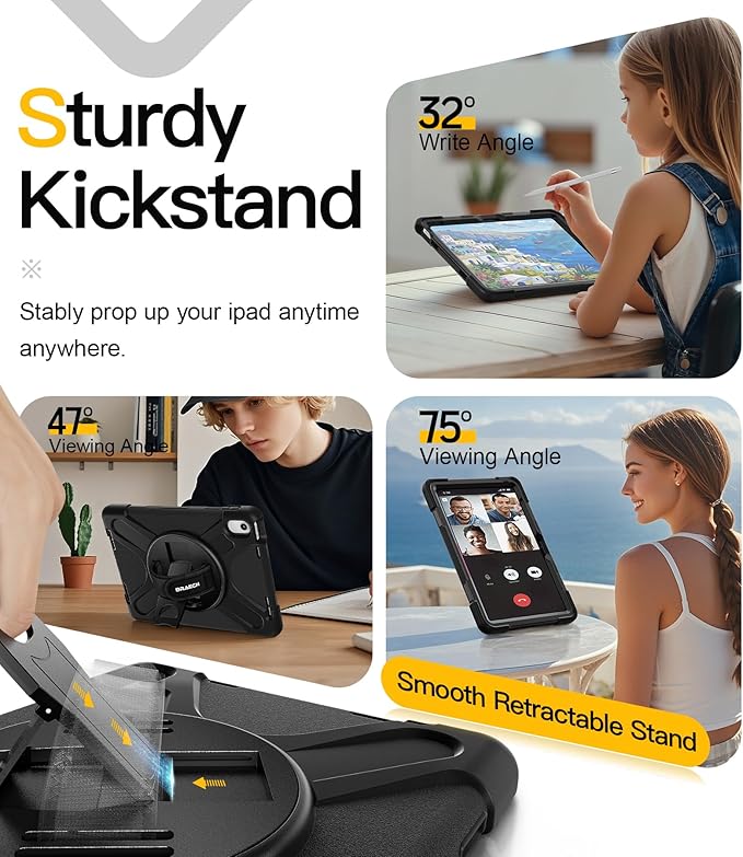 BRAECN for iPad (A16) 11th/10th Generation case 11/10.9 inch 2025/2022 Heavy Duty Shockproof Protective with Pencil Holder Screen Protector 360°Rotating Stand Handle &amp Shoulder Strap Full Body Cov