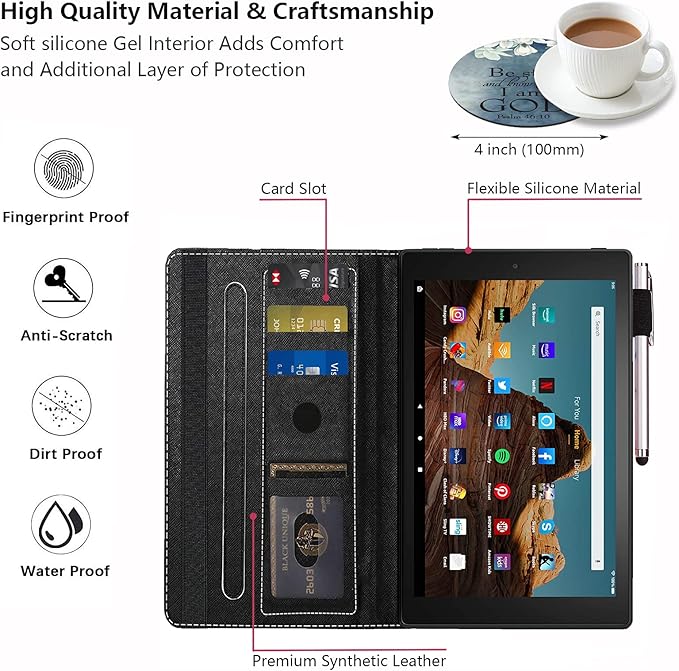 Case for Amazon Fire HD 10 Tablet 10.1 inch (9th/7th Generation 2019/2017 Release) - Slim Lightweight PU Leather Stand Cover with Auto Wake/Sleep Christian Quotes Bible Verse Psalm 46:10