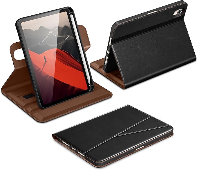 DTTO for iPad mini 7 (A17 Pro) Case iPad mini 7th / 6th Generation Case (2024/2021) 360 Degree Rotating Premium Leather Folio Stand Cover with Pencil Holder Black