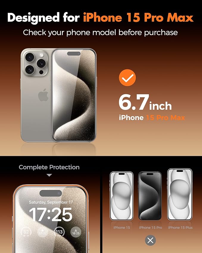 UNBREAKcable 4PCS Screen Protector for iPhone 15 Pro Max - 2 Privacy Tempered Glass+2 Clear Glass Double Shatterproof [Installation Frame] [9H Hardness] [Case Friendly] Anti-Scratch iPhone 6.7 inch