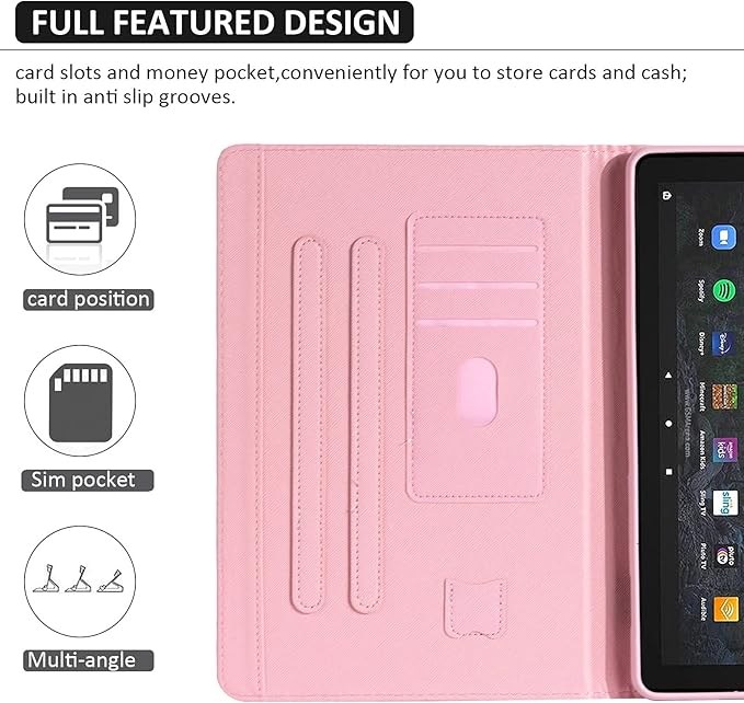 Dteck Case for All-New Fire HD 10 &amp HD 10 Plus Tablet (2021 Release 11th Generation) - Multi-Angle Folio Stand Premium Embossed Leather Protective Smart Cover with Auto Wake Sleep Pink Marble