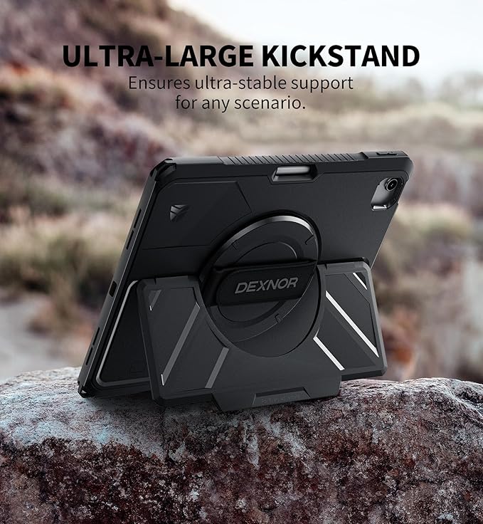 Dexnor Case for iPad Air 13 inch M4/M3/M2 (2026/2025/2024) Rugged Protective Case with 360° Rotating Hand Strap&amp Steady Stand&amp Screen Protector&amp Pencil Holder Shockproof Full-Body Bumper