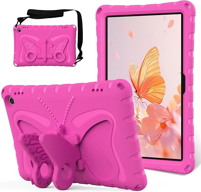 Kids Case Compatible with Kindle Fire HD 10 Tablet (13th/11th Generation 2023/2021 Release) Lightweight Shockproof Case EVA Foam Cover with Shoulder Strap &amp Stand Cover for Boys Girls(Rose Red)