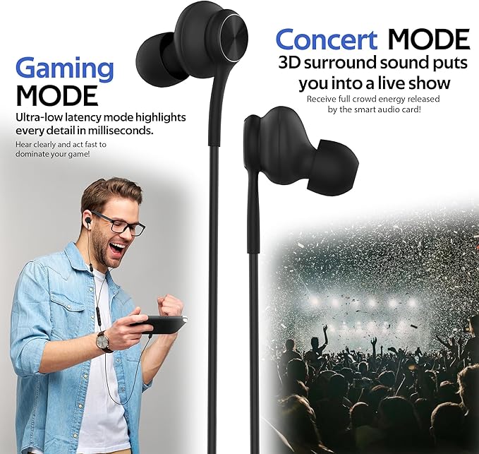USB C Wired Gaming Earbuds in-Ear Headphones with Built-in DAC Sound Card Low-Latency 5 EQ Modes Vocal Enhancement &amp Microphone Compatible with iPhone 15/16 Series Samsung S22/S23/S24