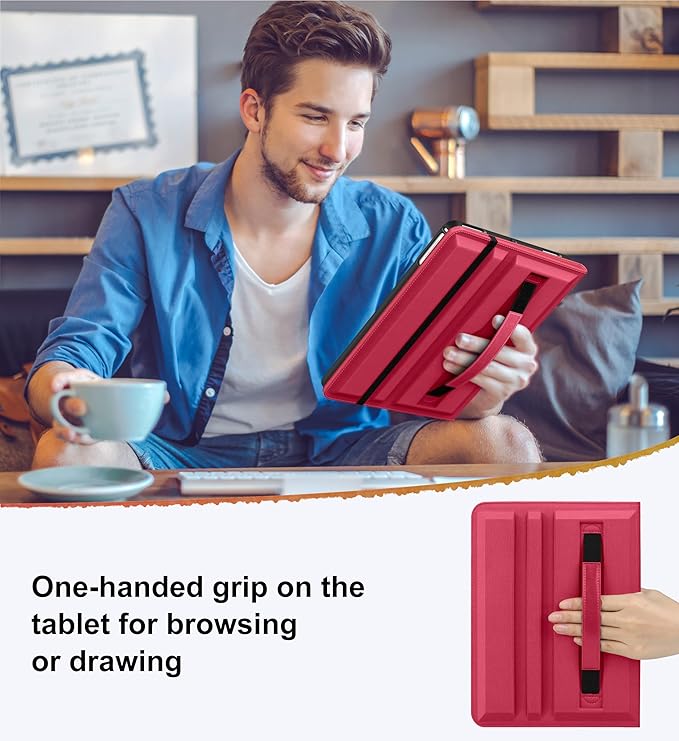 DTTO for iPad 6th / 5th Generation 9.7 Inch (2018/2017) iPad Air 2 / Air 1 Case 360 Degree Rotating Premium Leather Folio Stand Cover with Pencil Holder Watermelon Red