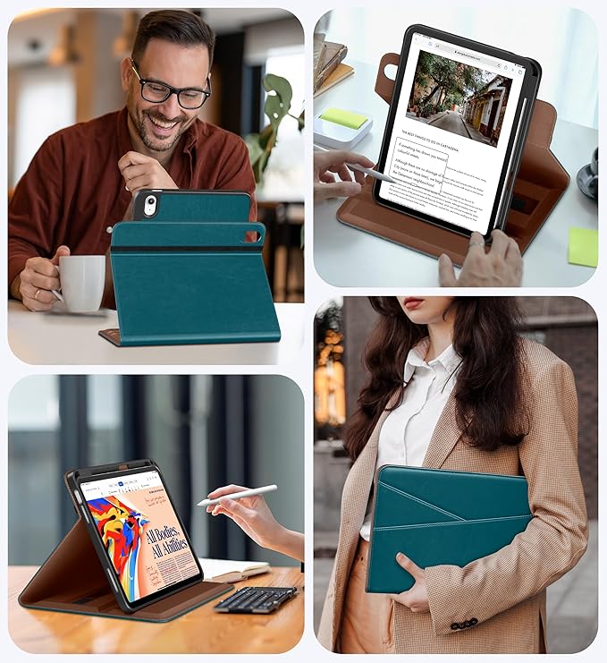 DTTO for iPad A16 Case iPad 11th / 10th Generation Case (2025/2022) 360 Degree Rotating Premium Leather Folio Stand Cover with Pencil Holder Light Blue