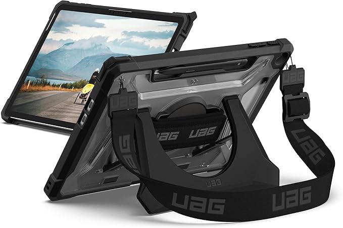 URBAN ARMOR GEAR UAG Designed for Microsoft Surface Pro 1st Edition 12 Case - Rugged Protective Cover with Multi-Angle Built-in Kickstand Pen Holder Hand Strap &amp Shoulder Strap Plasma Ice/Black