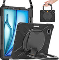 Batianda Case for iPad Air 11 inch 2025 2024 M3/M2 Chip Heavy Duty Rugged Durability Silicone Tablet Cover with 360° Rotating Ring Foldable Kickstand &amp Shoulder Strap Black