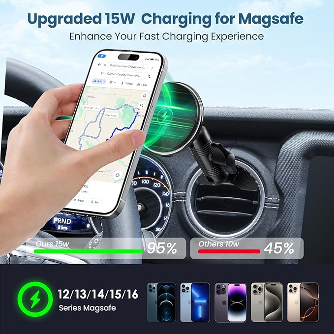 Kaishengyuan Wireless Charger Magnetic Vent Phone Mount Compatible with Jeep Wrangler JL 2018-2023 &amp Gladiator JT 2020-2023 360° Rotation Air Vent Cell Phone Holder Cradles Fit for All Smartphone