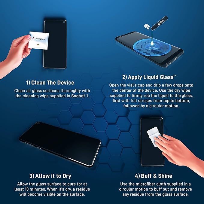 LIQUID GLASS Screen Protector for All Smartphones Tablets and Watches Scratch and Shatter Resistant Wipe On Nano Protection for Up To 4 Devices - Bottle