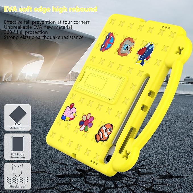 Compatible with Samsung Galaxy Tab A11+ 2025 Tablet Case Kids Friendly Universal Lightweight Shockproof Protective Case with Shoulder Strap &amp Stand Handle Yellow