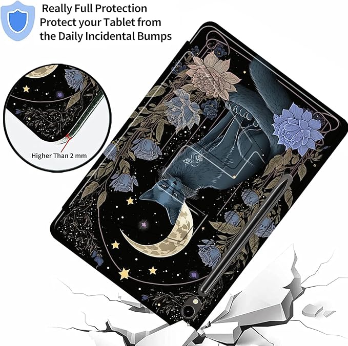Case for Samsung Galaxy Tab S10 FE 2025/S9 FE 10.9-inch/S9 11 5G-360 Degree Rotating Multi-Angle Viewing Protective Cover with S-Pen Holde+ Auto Sleep/Wake-Witchy Cat Moon
