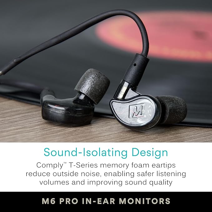 MEE audio M6 PRO Musicians' In-Ear Monitors Wired + Wireless Combo Pack: Includes IEMs 2 Audio Cables and BT3 Hi-Res Bluetooth Audio Adapter w/aptX LDAC Auracast Support &amp Built-In Headset (Bl