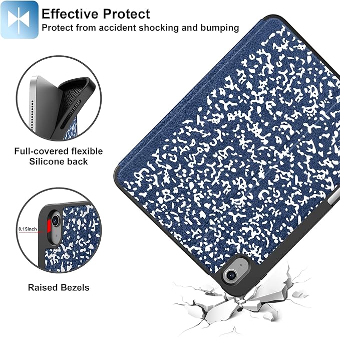 Supveco Case for iPad (A16) 11th Generation 11 inch (2025)iPad 10th Generation 10.9 inch (2022) with Pencil Holder-[Auto Wake/Sleep]Premium Folio Stand Case with Soft TPU Back Cover-Navy