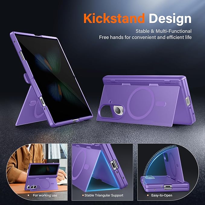 MOBOSI for Samsung Galaxy Z Fold 7 Case with Privacy Screen Protector [Compatible with Magsafe] [Built-in Kickstand &amp Full Body Hinge Protection] Magnetic Slim Phone Case for Z Fold7 Purple