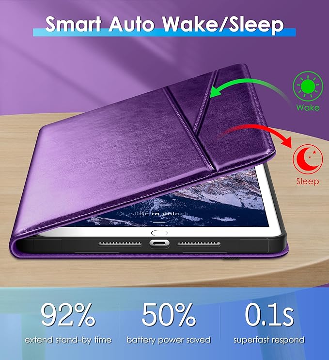 DTTO Rotating Case for iPad 9th/8th/7th Generation 10.2 Inch 2021/2020/2019 360 Degree Swiveling Premium Leather Folio Stand Cover with Pencil Holder - Auto Wake/Sleep and Hand Strap Dark Purple