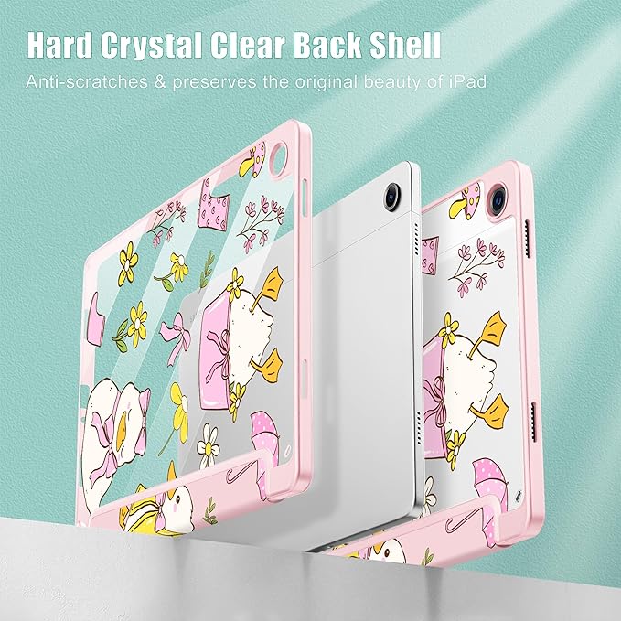 Tuiklol for Samsung Galaxy Tab A9+ Tablet 11” / A9+ Plus 2024 2023Buit-in S-Pen Holder with Clear Protective Cover Transparent Back Shell Auto Wake/Sleep Samsung Tab A9 Plus CoverCute Duck
