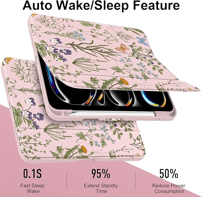 DONGKE for iPad Pro 11-Inch Case (M5 2025 / M4 2024) 6th/5th Generation [Auto Sleep/Wake &amp Pencil Pro Holder] Clear Acrylic Back Smart Trifold Stand Cover Wildflower &amp Butterfly
