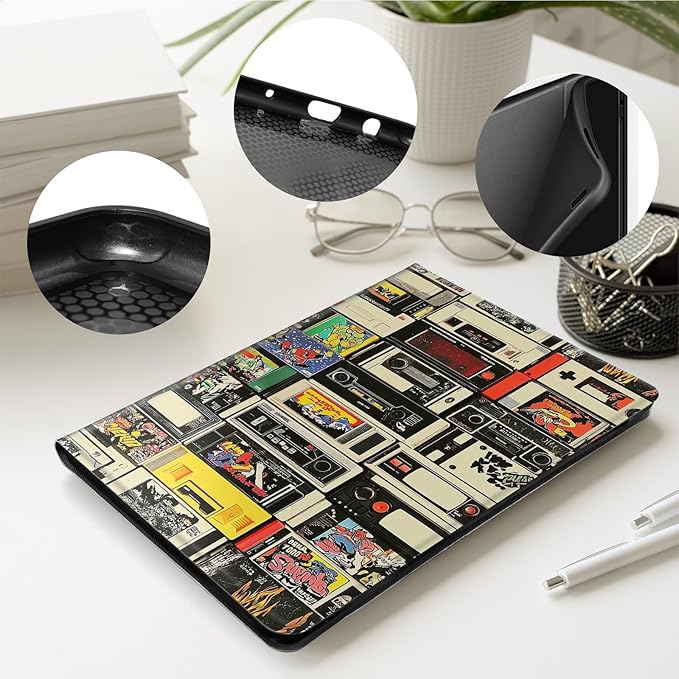 Case for iPad Pro 13 Inch Case M4 (2024 Model 7th Generation)PU Leather Folio Cover with Auto Sleep WakeMulti-Angle ViewinRetro Cassette Tape
