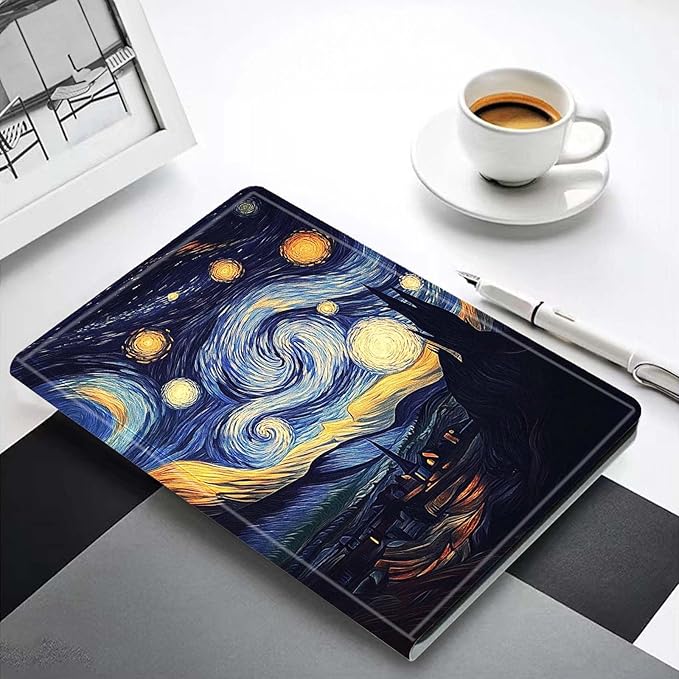 for iPad 10th Generation 10.9-inch CasePU Leather Cover with Auto Wake/SleepMulti-Angle Viewing Adjustable Stand.Van Gogh Starry Night