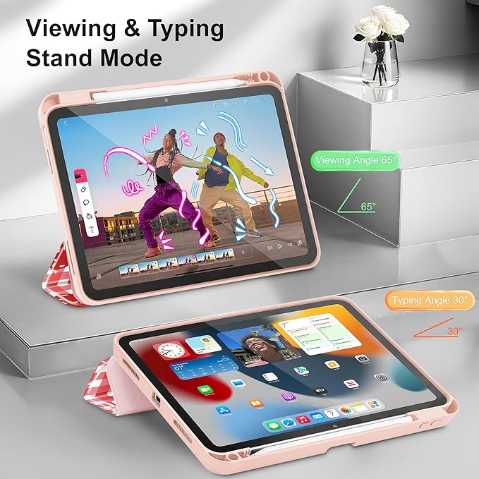 May Chen for iPad (A16) 11th Generation Case 11 Inch 2025 iPad 10th Gen Case 2022 10.9 inch Trifold Stand with Auto Wake/Sleep Soft TPU Protective Stand Back Cover Cherry Bow