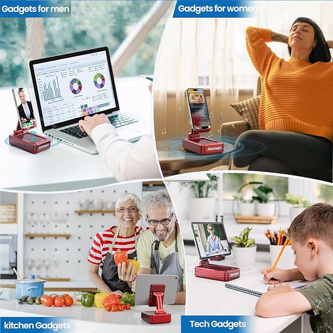 JTEMAN Portable Phone Stand with Speaker Bluetooth WirelessGifts for Men WomenBirthday for WomenKitchen Gadgets for MenPhone Holder for Desk - Red